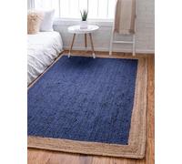 Indian Handmade Handwoven Braided Jute Area Rug Eco-Friendly Sustainable Floor Decor for Living Room Bedroom Hallway Entryway (Natural Blue, 60 x 90 cm / 2 x 3 Ft/Rectangle Shape)