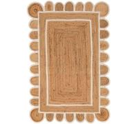 Indian Handmade Handwoven Braided Scalloped Pattern Jute Area Rug Eco-Friendly Sustainable Floor Decor for Living Room Bedroom (Natural Off White, 90 x 150 cm / 3 x 5 Ft/Rectangle Shape)