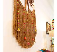 Indian Handmade Pom Pom Garland bells 4 feet approx pack of 5 garlands mixed colours diwali christmas festival eid occasions (Yellow)
