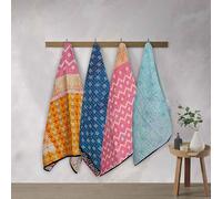 Indian Handmade Reversible Cotton Kantha Towel 45x25 Inch; Traditional HandStitched Soft Absorbent Bath Wrap, EcoFriendly Multipurpose Travel Scarf, Lightweight and Stylish Home Decor (2)