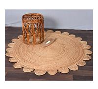 Indian Handwoven Braided Natural Jute Scalloped Design Area Rugs, Scalloped Rugs, Home Décor Natural Jute Rugs & Carpet Size, 4 x 4 Feet Round (120 cm x 120 cm)