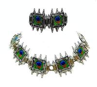 Indian Hawker German Silver Oxidized Women Peacock Chokar Neckalce, German Silver, not known