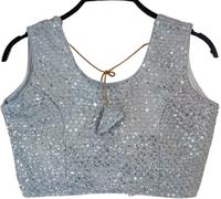 Indian Hawker Party Wear's Women Bollywood Sleeveless Blouse with Side Zari Sequence Work in Embrioded Pattern - Gray-38