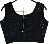 Indian Hawker Party Wear's Women Bollywood Sleeveless Blouse With Side Zari Sequence Work in Embroidered Pattern - Black-34
