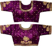 Indian Hawker Phantom Silk Elephant Gold Thread Heavy Embroidery Sequins zari Work Saree Blouse Readymade for Women