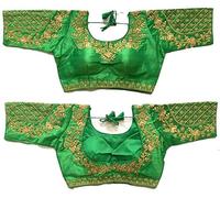 Indian Hawker Phantom Silk Embroided Handwork Designer Saree Sari Blouse Half Sleeves Readymade for Women Light Green-42