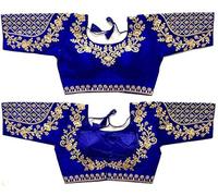 Indian Hawker Phantom Silk Embroided Handwork Designer Saree Sari Blouse Half Sleeves Readymade for Women Royal Blue-42