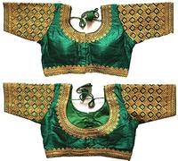 Indian Hawker Phantom Silk Handwork Designer Saree Sari Blouse Half Sleeves Readymade for Women Green-42