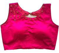 Indian Hawker Readymade Saree Blouse Sleeveless Beaded Back Design for Women Pink-40
