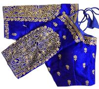 Indian Hawker Women's Party Wear Bollywood Phantom Silk with Flower Embroidery Sleeves Cut Work Readymade Saree Blouse Padded (Royal Blue 34)