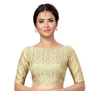 Indian Hawker Women's Party Wear Bollywood Polyester Brocade Readymade Style Saree Blouse Elbow Sleeves Bust Non-Padded (Cream 36)