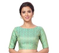 Indian Hawker Women's Party Wear Bollywood Polyester Brocade Readymade Style Saree Blouse Elbow Sleeves Bust Non-Padded (Sky Blue 48)