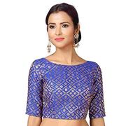 Indian Hawker Women's Party Wear Bollywood Polyester Brocade Readymade Style Saree Blouse Elbow Sleeves Bust Non-Padded (Royal Blue 46)