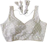 Indian Hawker Women's Party Wear Bollywood Pure Georgette Readymade Style Saree Blouse Crop Top Choli (White 38)