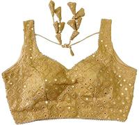 Indian Hawker Women's Party Wear Bollywood Pure Georgette Readymade Style Saree Blouse Crop Top Choli (Golden 40)