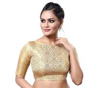 Indian Hawker Women's Party Wear Bollywood Traditional Benaras Brocate Readymade Stitched Saree Blouse (Golden-40)