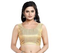 Indian Hawker Women's Party Wear Bollywood Traditional Brocate Readymade Stitched Sleeveless Saree Blouse (Golden-36)