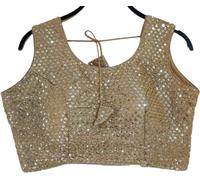 Indian Hawker's Women Bollywood Blouse - Sleeveless Blouse With Side Zari Sequence Work, Embroidered Pattern Gold-40