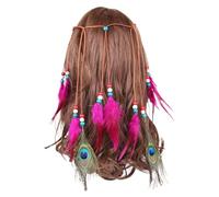 Indian Headdress Hair Feathers Boho Feather Headband Vintage Headpiece Hippie Indian Head Chain Festival Hairs Jewelry Tribal Hair Accessories for Women and Girl