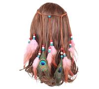 Indian Headdress Hair Feathers Boho Feather Headband Vintage Headpiece Hippie Indian Head Chain Festival Hairs Jewelry Tribal Hair Accessories for Women and Girl