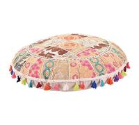 Indian Home Decor Bohemian Ethnic Traditional Foot Stool Round Floor Pillows & Cushion Cover Seating Hand Embroidered Vintage Pouf Ottoman (32 inch Dia.)