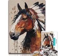 Indian Horse 1000 Piece Jigsaw Puzzles for Teenagers,Educational Games Home Decoration Artists Collection,Fine Art (38x26cm)