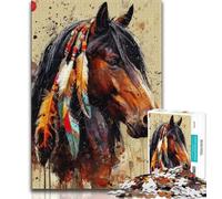 Indian Horse Adult Puzzles 1000 Pieces,Help The Brain Exercise Addictive Toys to Cultivate Patience Parent-child Interaction (38x26cm)