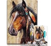 Indian Horse Jigsaw Puzzles for Adults 1000,Learning Educational Toys Family Games with Matching Poster And Trivia Sheet (38x26cm)