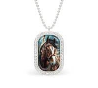 Indian Horse Rectangle Pendant Necklace Silver Women Jewelry Alloy Keychain Tag Jewelry
