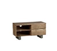 Indian Hub Baltic Live Edge 2 Drawer Small TV Stand - Metal/Acacia Solid Wood - L45 x W110 x H55 cm in Brown Indian Hub Brown