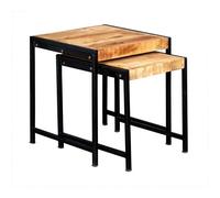 Indian Hub Cosmo Industrial Nest of 2 Tables - Solid Mango Wood L48.5xW48.5xH51cm in Brown Indian Hub Brown