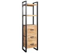 Indian Hub Cosmo Industrial Slim Bookcase - Solid Mango Wood - L40 x W55 x H200 cm in Brown Indian Hub Brown