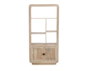 Indian Hub Hudson Carved Bookcase - Mango Wood - L35 x W80 x H165 cm in Light Brown Indian Hub Light Brown