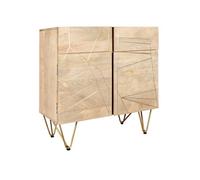 Indian Hub Light Gold 2 Door Medium Sideboard - Solid Mango Wood - L40 x W90 x H80 cm in Brown Indian Hub Brown