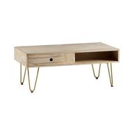 Indian Hub Light Gold Rectangular Coffee Table with Drawer - Solid Mango Wood - L60 x W110 x H45 cm in Brown Indian Hub Brown
