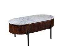 Indian Hub Opal Rectangular Fluted Coffee Table with Marble Top & Metal Legs in Brown Indian Hub Brown
