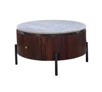 Indian Hub Opal Round Fluted Coffee Table with Marble Top & Metal Legs in Brown Indian Hub Brown