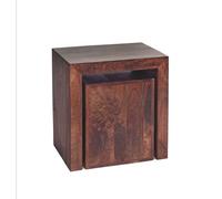 Indian Hub Toko Dark Mango Cubed Nest of 2 Tables Solid Mango Wood L35xW51xH55cm in Brown Indian Hub Brown