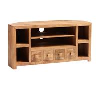 Indian Hub Toko Light Mango Corner TV Unit Open - L45 x W110 x H55 cm in Brown Indian Hub Brown
