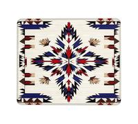 Indian Inspired Geometric Pattern Mouse Pad, Rustic Red and Blue Tribal Stitched Stitched Edge Mousepad Non-Slip Rubber Mousepad Washable Computer Mouse Pad