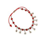 Indian Jingle Bells Crystal Beaded Anklet for Women Ethnic Sounds Bell Tassel Charm Red Handmade Braided Rope Adjustable Ankle Bracelets Retro Boho Summer Beach Vacation Belly Dance Foot Jewelry