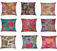 Indian kantha Throw Cushion Cover,Indian Home Decor Pillow Cases,Indian Decorative Cushion Cover,Indian Floral Print Cushion Cover,Designer Toss Cover, Bed Decor Sofa Cover 10Lot