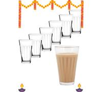 Indian Karigar Glass Cutting Chai Glasses Tea Glass Coffee Cups Mugs 125 Ml Set of 6 Transparent