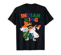 Indian King India Flag Dabbing Boy Heritage Pride Value Graphic T-Shirt, Men, Black, L