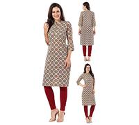 Indian Kurtis for Women: Premium Ethnic Tops - Stylish Tunics for Casual, Party & Festive Wear CP156 Indians Lace Length 42 inches APX Cotton Beige Block Print Any OcassionCasual (Numeric_12) Beige