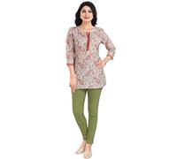 Indian Kurtis for Women: Premium Ethnic Tops - Stylish Tunics for Casual, Party & Festive Wear DKS02 Indians Gota Laces and Thread Designer Viscose Blend Off-White Paisley (Numeric_12) Off-White