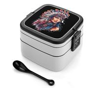 Indian Lady Printed Bento Box Leakproof Double Layer Lunchbox for Office Reusable Meal Prep Container