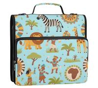 Indian Lion Animal Animal Colorful 1.5 Inch 3 Rings Binder with Zipper with Shoulder Strap Waterproof Documents Files Storage Bag for Middle School Carpeta con bolsillo Extra