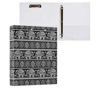 Indian Lotus Ethnic Elephant Black White 3 Ring Binder 1.5" Decorative D-Ring Binder with Clipboard&3 Clear Pockets, Holds 200 Sheets A4 Size Paper Waterproof Binders for School Home Office