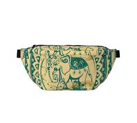 Indian Lotus Ethnic Elephant Sling Bag for Men Women, Waist Pack Chest Shoulder Crossbody Bag for Travel, Gym, Work, Hiking